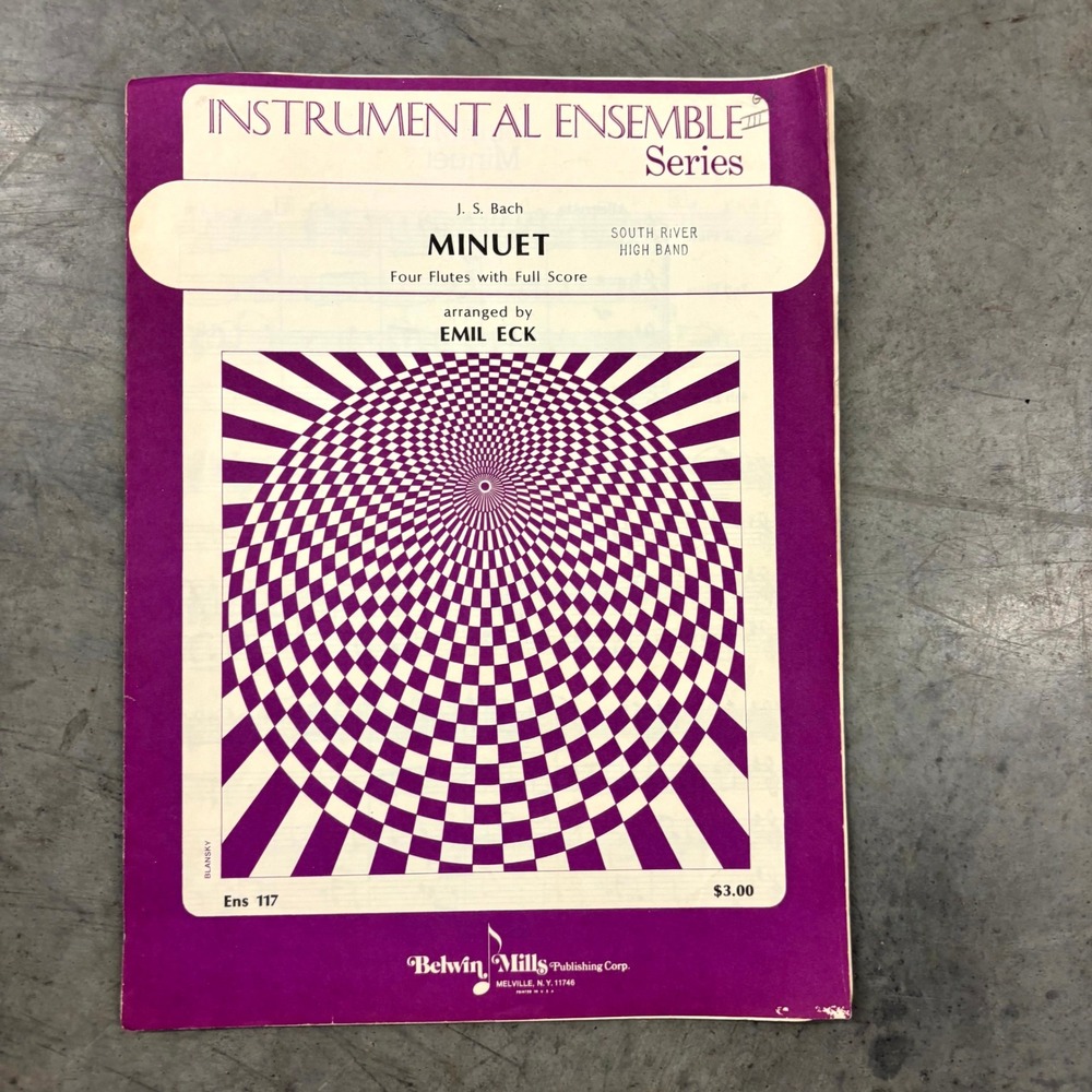 J.S. Bach Minuet Four Flutes Sheet Music Emil Eck Belwin Mills ENS 117